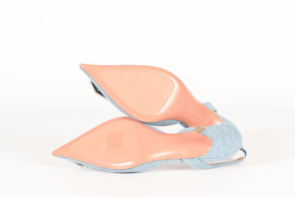 AMINA MUADDI CRYSTAL AND DENIM SLINGBACK PUMPS EU 37.5 UK 4.5 US 7.5