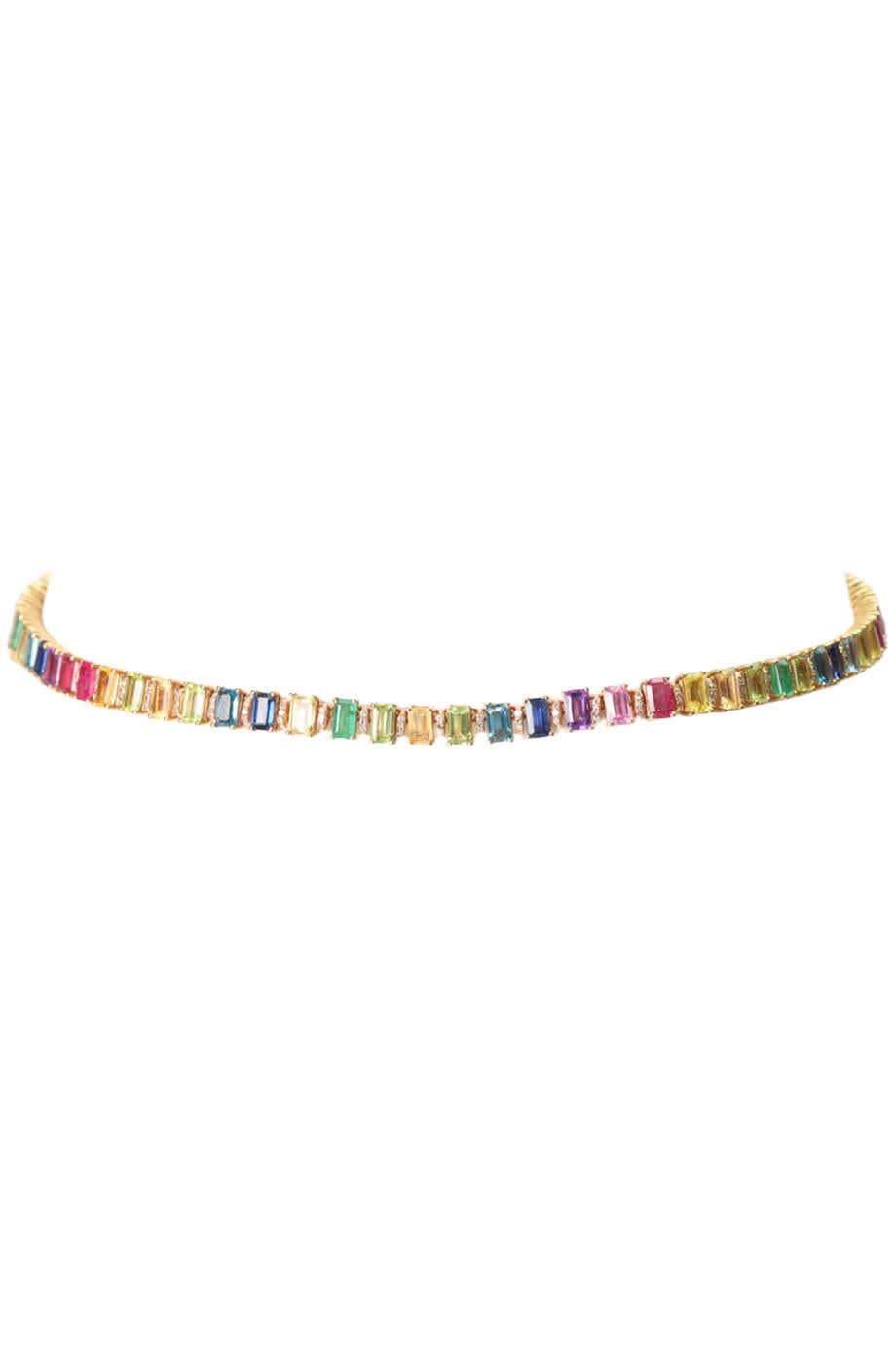SHAY JEWELLERY RAINBOW ETERNITY 18K ROSE GOLD DIAMOND, SAPPHIRE, EMERALD AND RUBIES NECKLACE