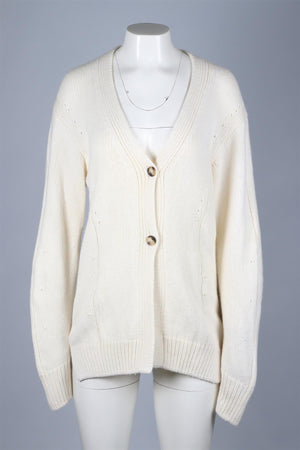 HELMUT LANG IVORY WOOL BLEND CARDIGAN LARGE