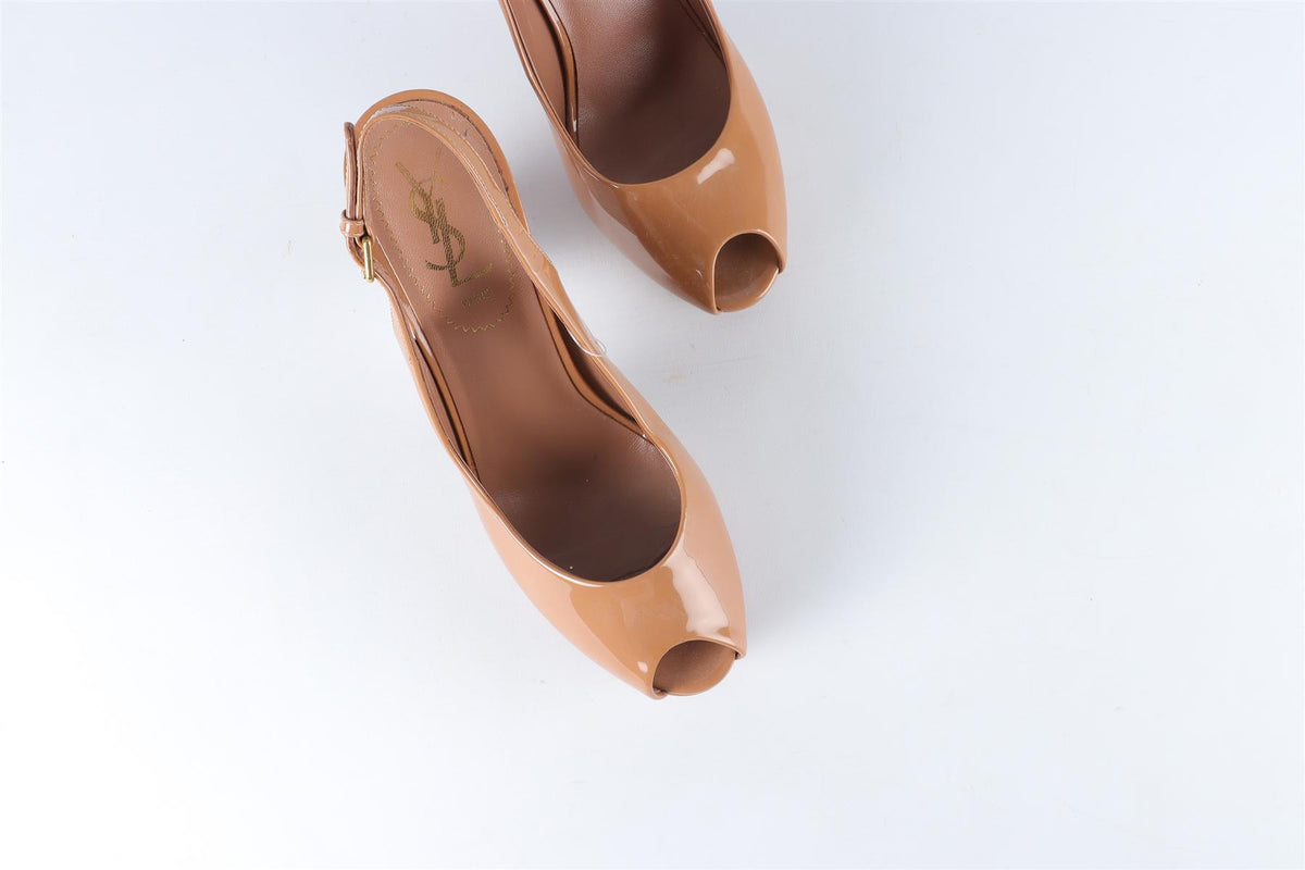 YVES SAINT LAURENT BROWN PATENT LEATHER SLINGBACK SANDALS EU 37.5 UK 4.5 US 7.5