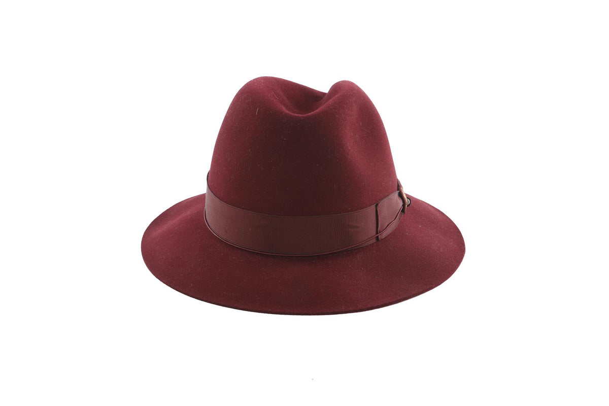 BORSALINO BURRGUNDY FELT FEDORA 58CM