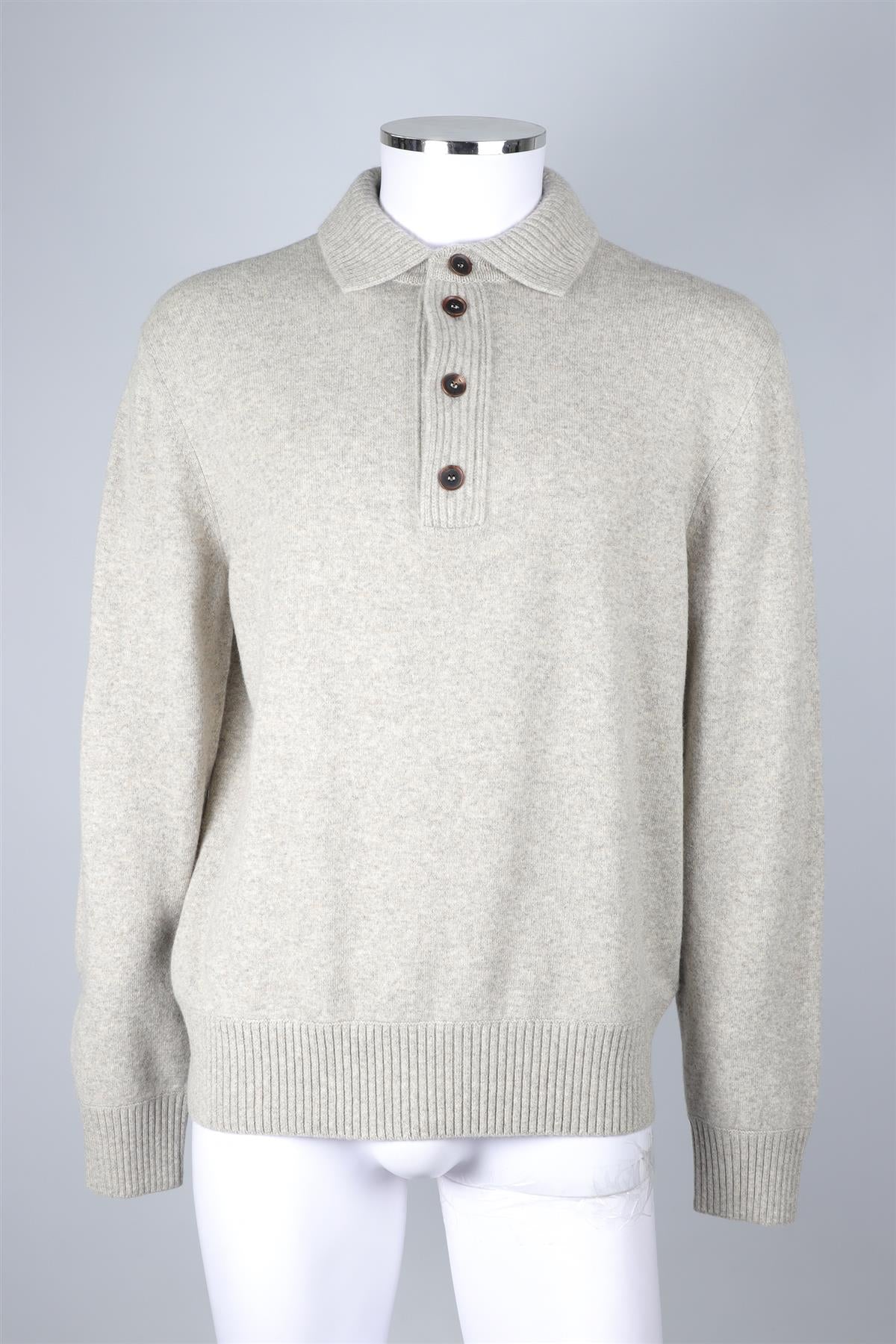 ZEGNA GREY MEN'S CASHMERE POLO SWEATER IT 50 UK/US CHEST 40