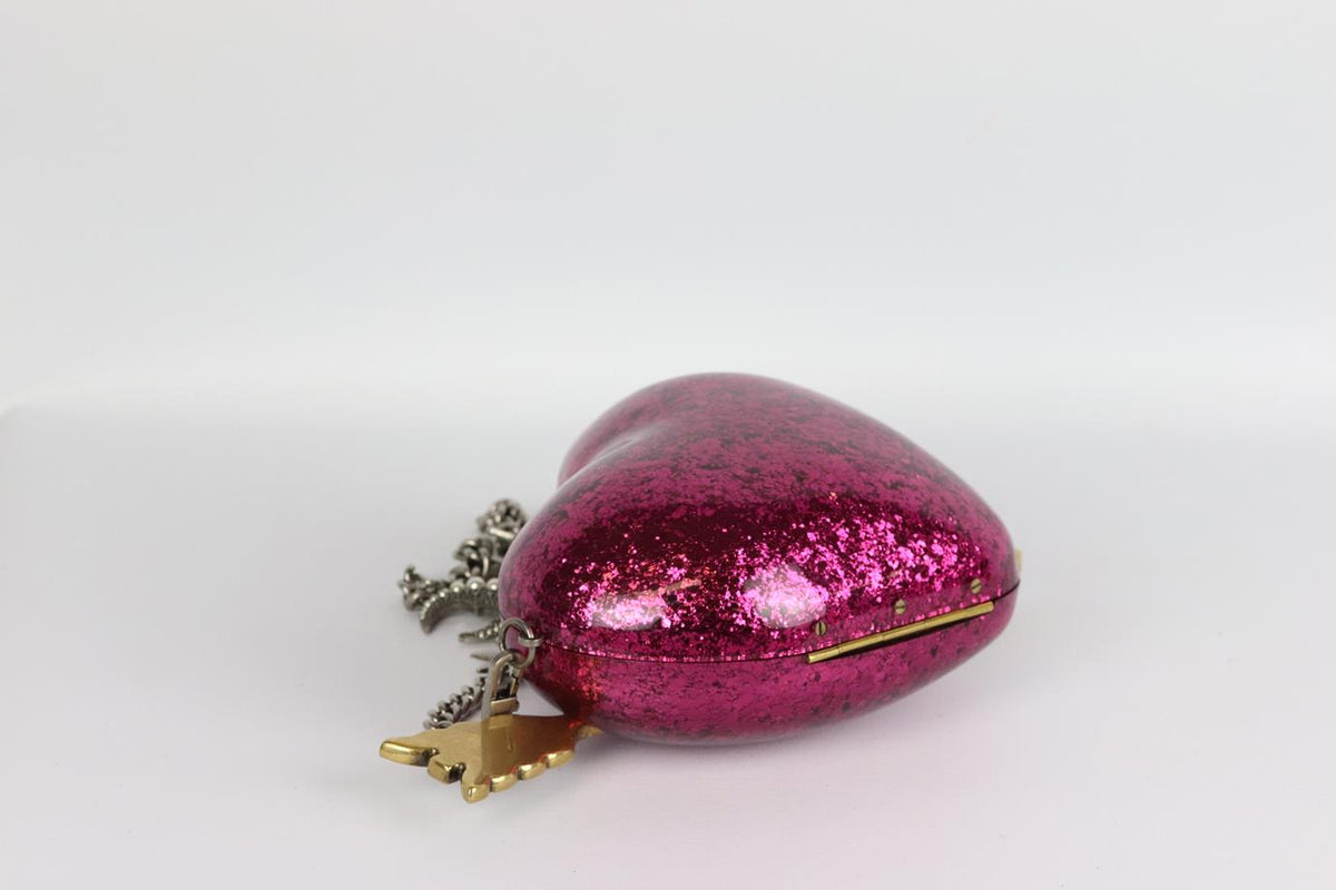 GUCCI BROADWAY HEART CRYSTAL EMBELLISHED GLITTERED PERSPEX SHOULDER BAG