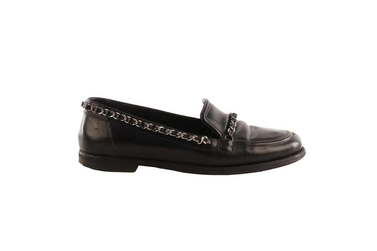 CHANEL BLACK 2016 LEATHER LOAFERS EU 38.5 UK 5.5