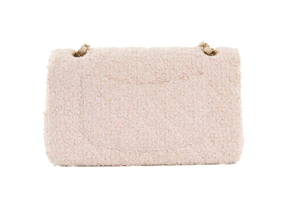 CHANEL PINK 2003-2004 CLASSIC DOUBLE FLAP MEDIUM TWEED SHOULDER BAG