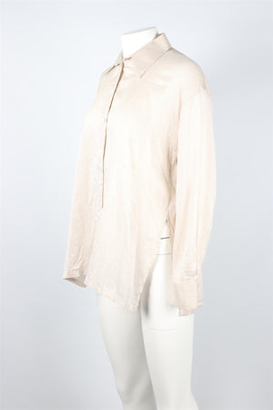 ENZA COSTA BEIGE AND WHITE SILK BLEND SHIRT SMALL