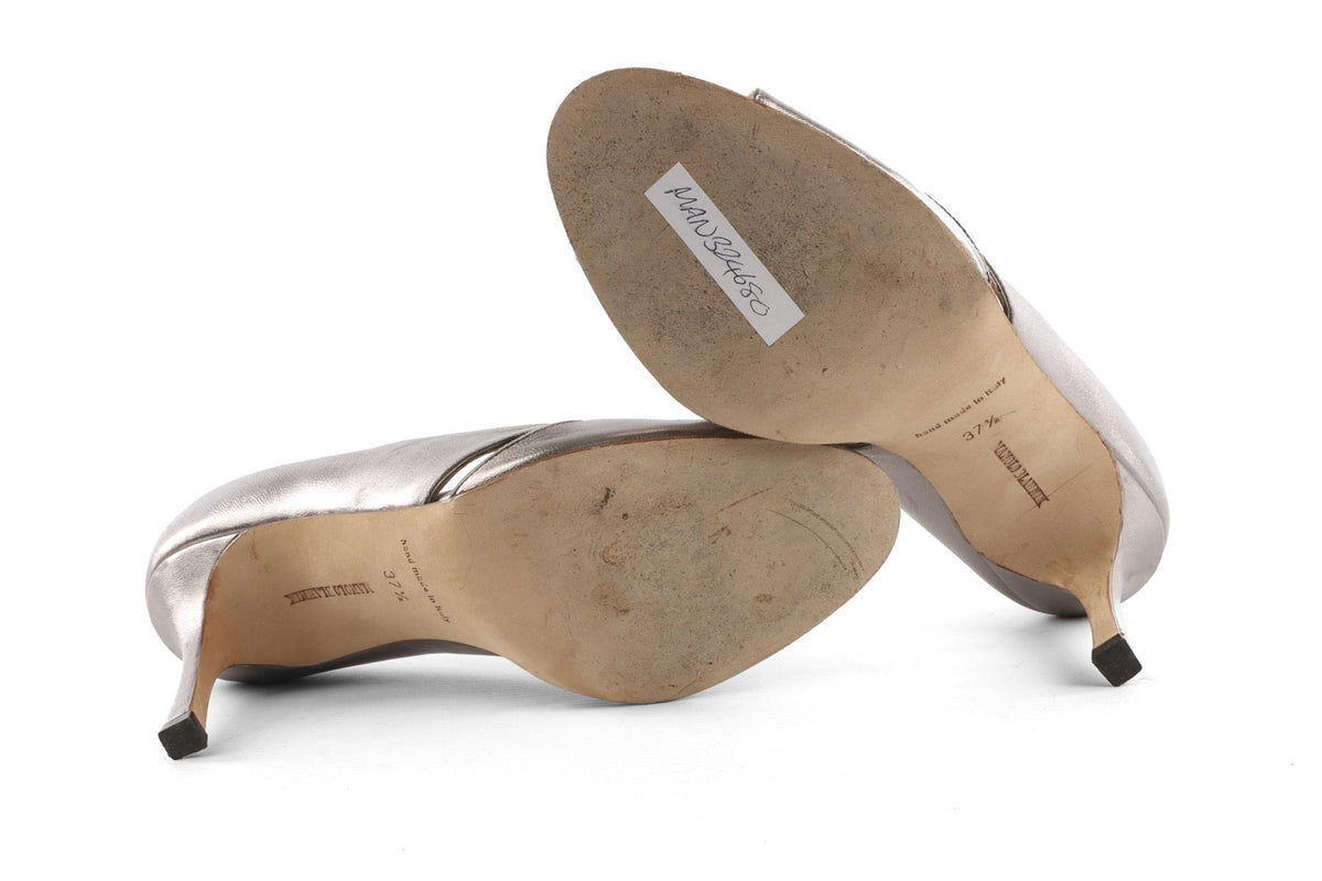 MANOLO BLAHNIK SILVER LEATHER SANDALS EU 37.5 UK 4.5 US 7.5