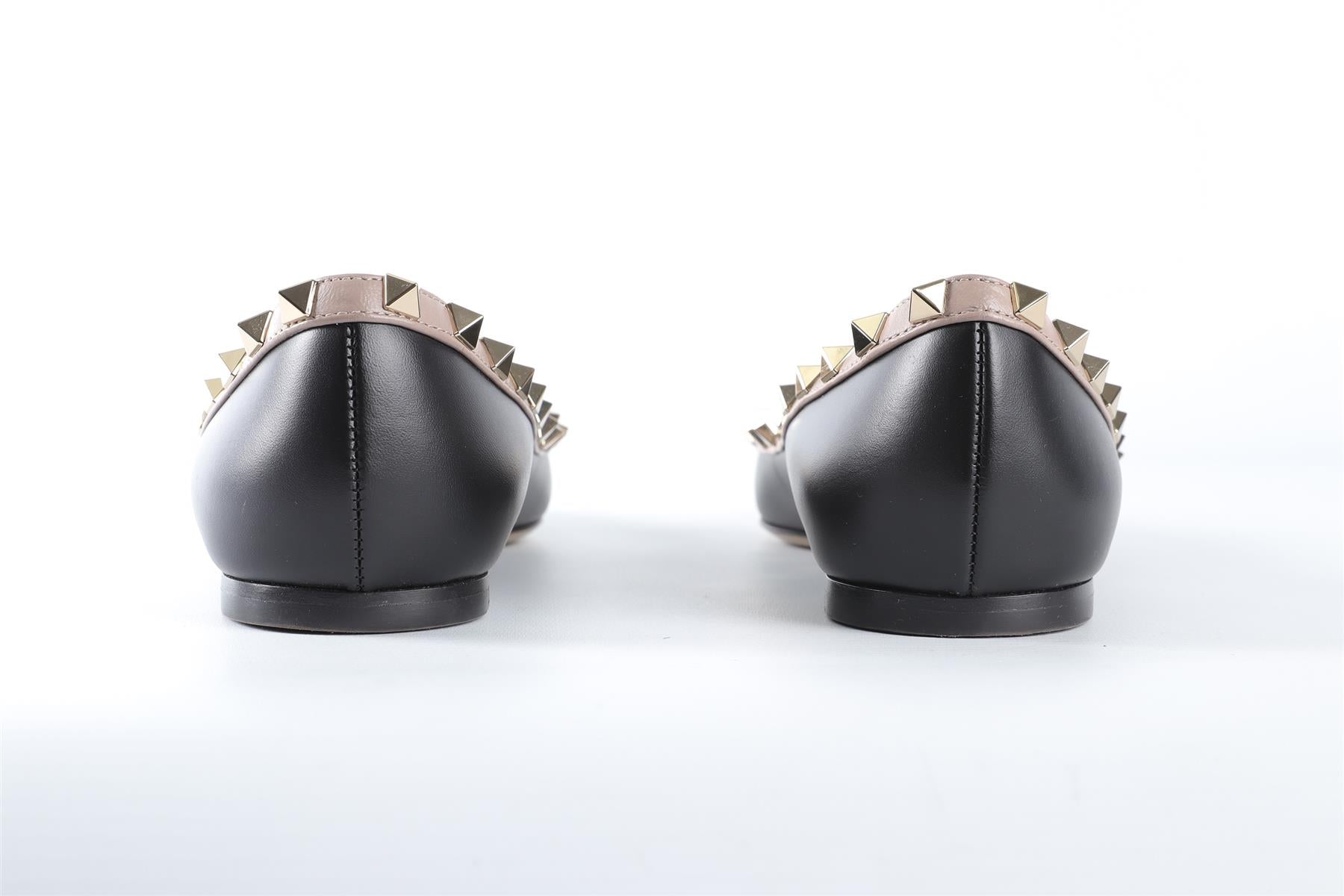 VALENTINO GARAVANI BLACK ROCKSTUD LEATHER BALLET FLATS EU 37.5 UK 4.5 US 7.5