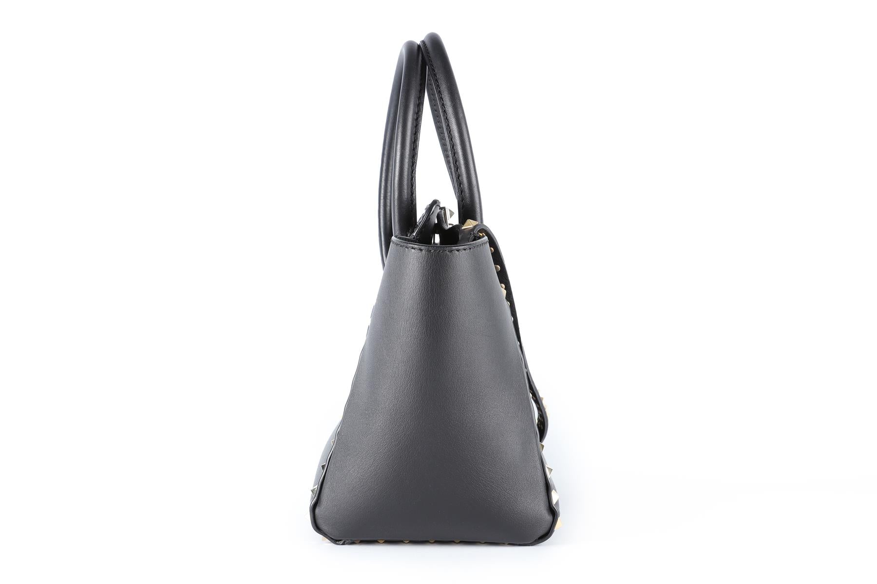 VALENTINO GARAVANI BLACK ROCKSTUD SMALL LEATHER TOTE BAG