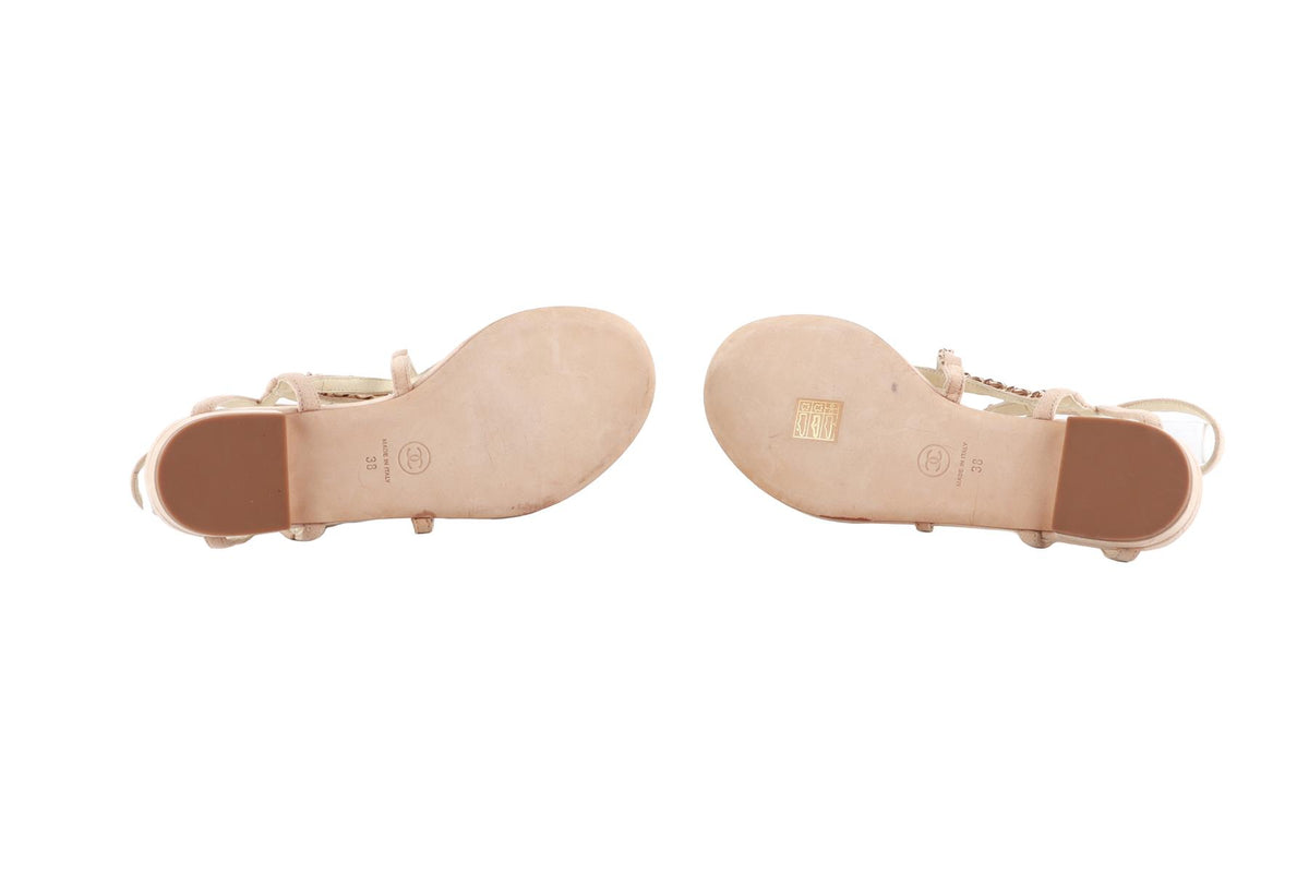 CHANEL BEIGE 2020 CHAIN AND SUEDE SANDALS EU 38 UK 5 US 8
