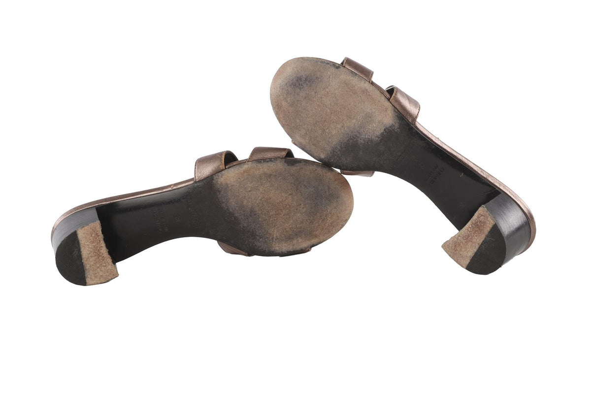 HERMÈS BRONZE LEATHER SUEDE MULES EU 38 UK 5 US 8
