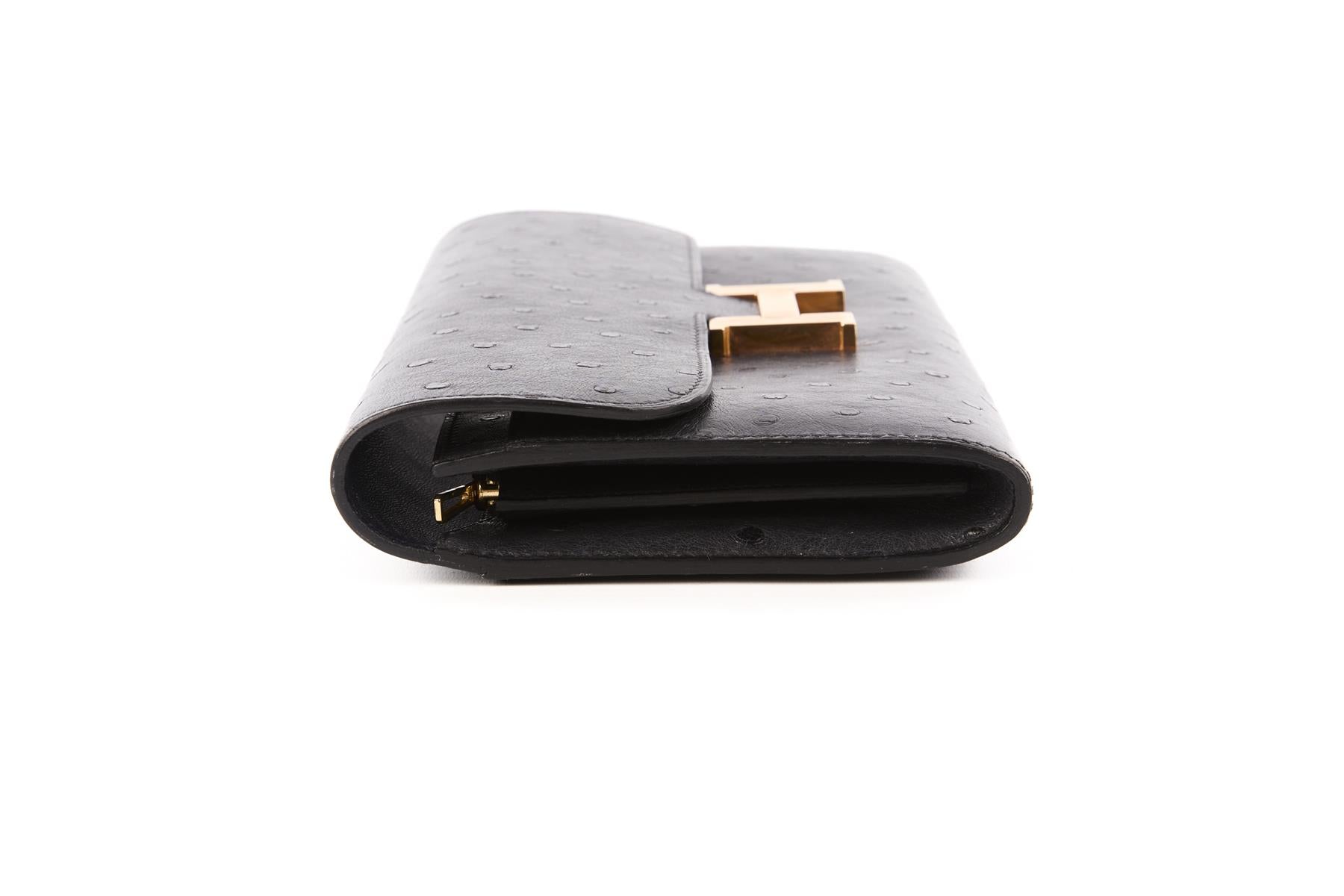 HERMÈS NAVY 2018 CONSTANCE LONG OSTRICH WALLET IN BLEU INDIGO