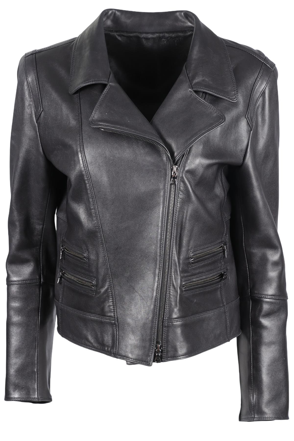 Sylvie Schimmel Black Leather Biker Jacket FR 44 UK 16