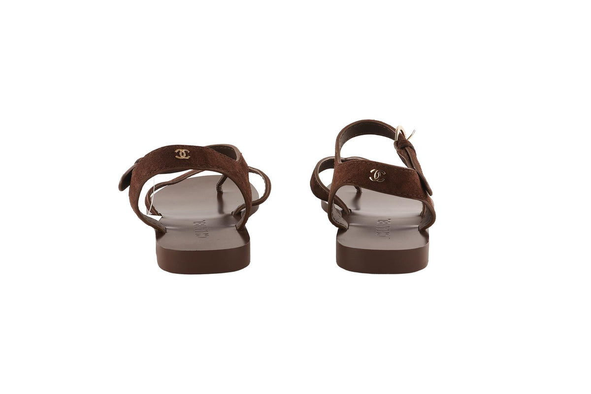 CHANEL BROWN 2026 SUEDE THONG SANDALS EU 38 UK 5 US 8