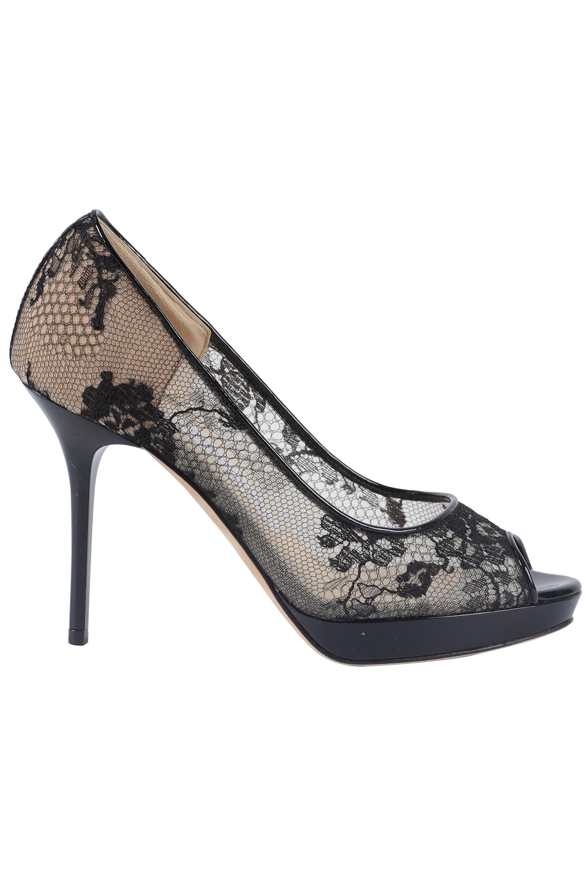 JIMMY CHOO BLACK LACE PLATFORM PUMPS EU 34.5 UK 1.5 US 4.5