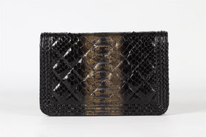 CHANEL BLACK 2014 BOY WALLET ON CHAIN PYTHON SHOULDER BAG