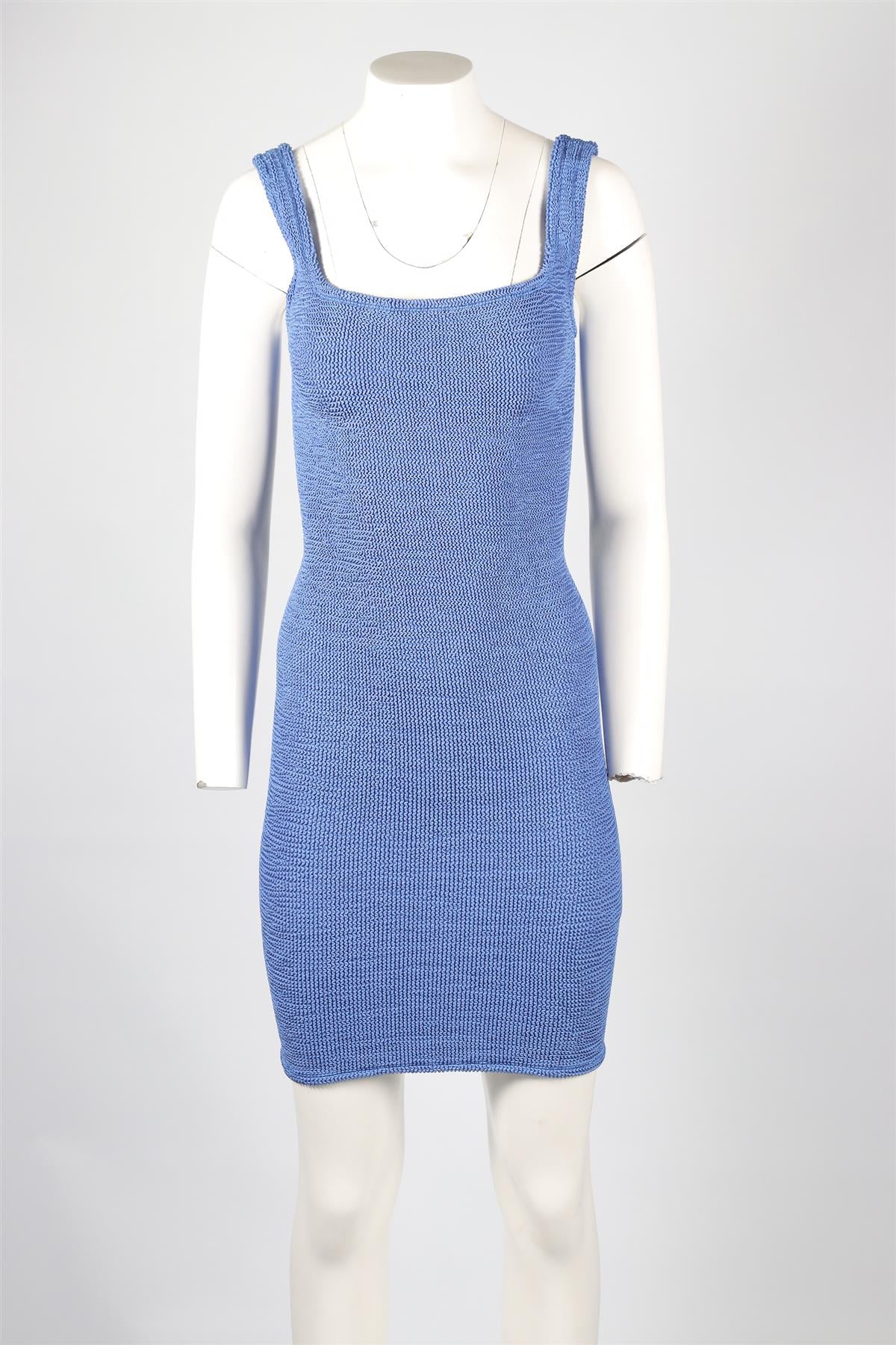 HUNZA G BLUE KNIT MINI DRESS ONE SIZE