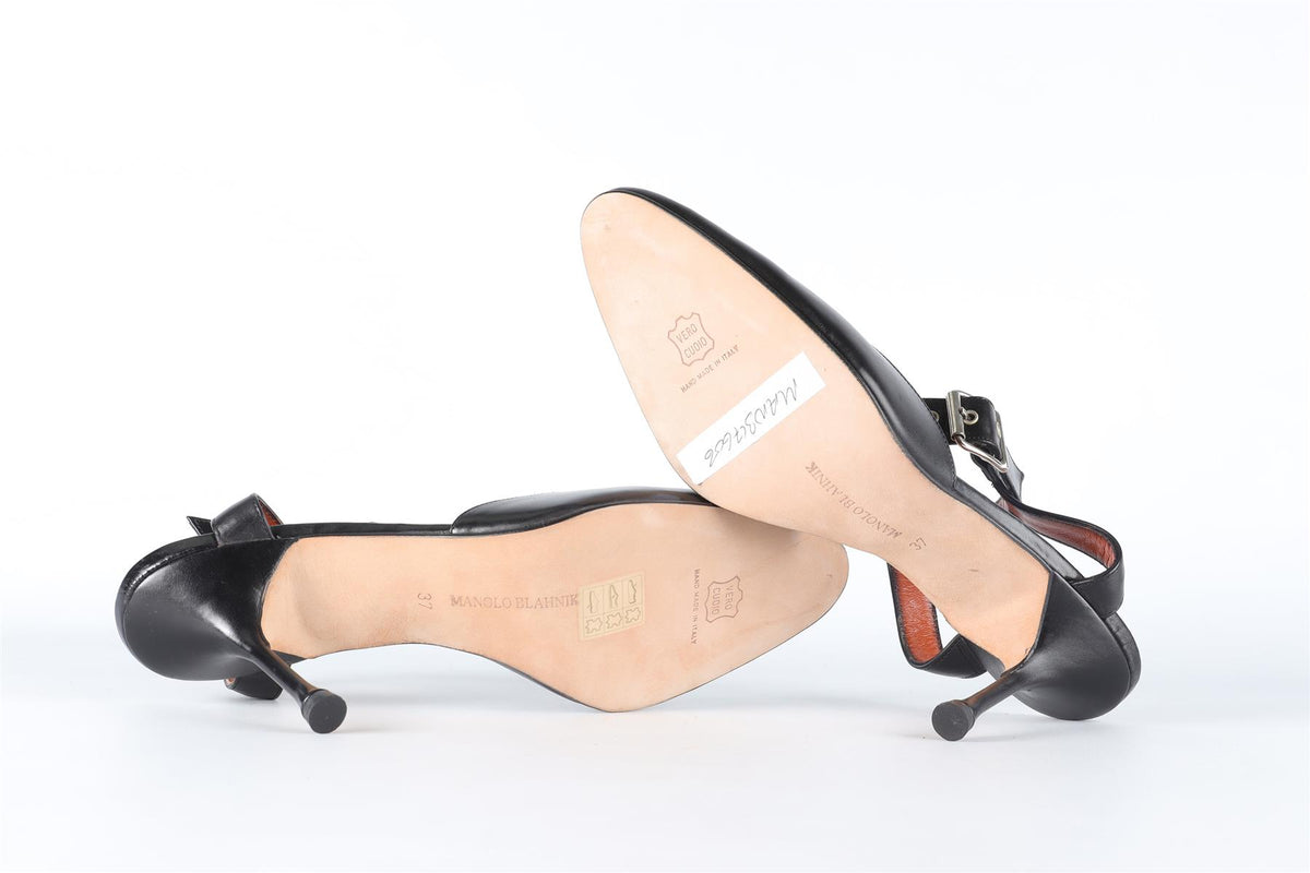 MANOLO BLAHNIK BLACK VINTAGE LEATHER PUMPS EU 37 UK 4 US 7