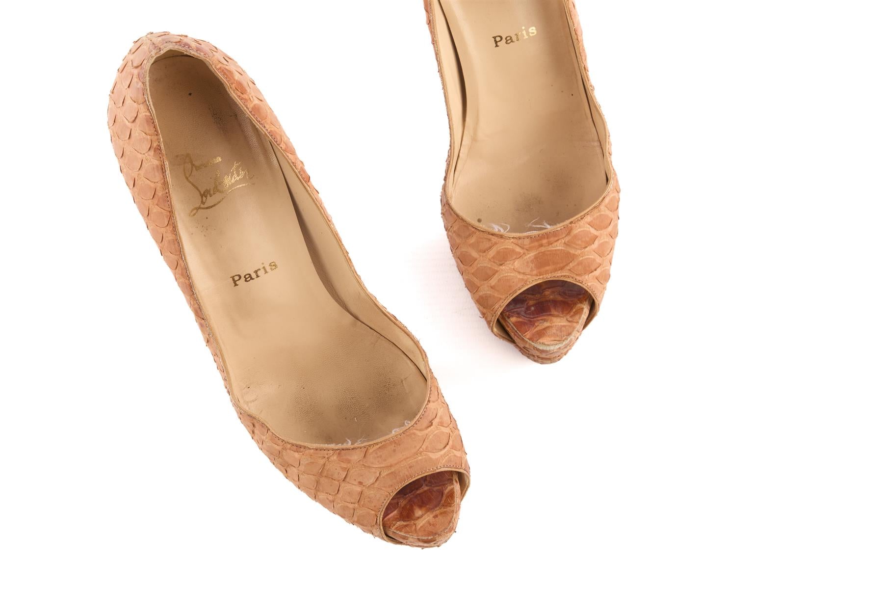 CHRISTIAN LOUBOUTIN TAN SNAKESKIN PLATFORM PUMPS EU 40 UK 7 US 10