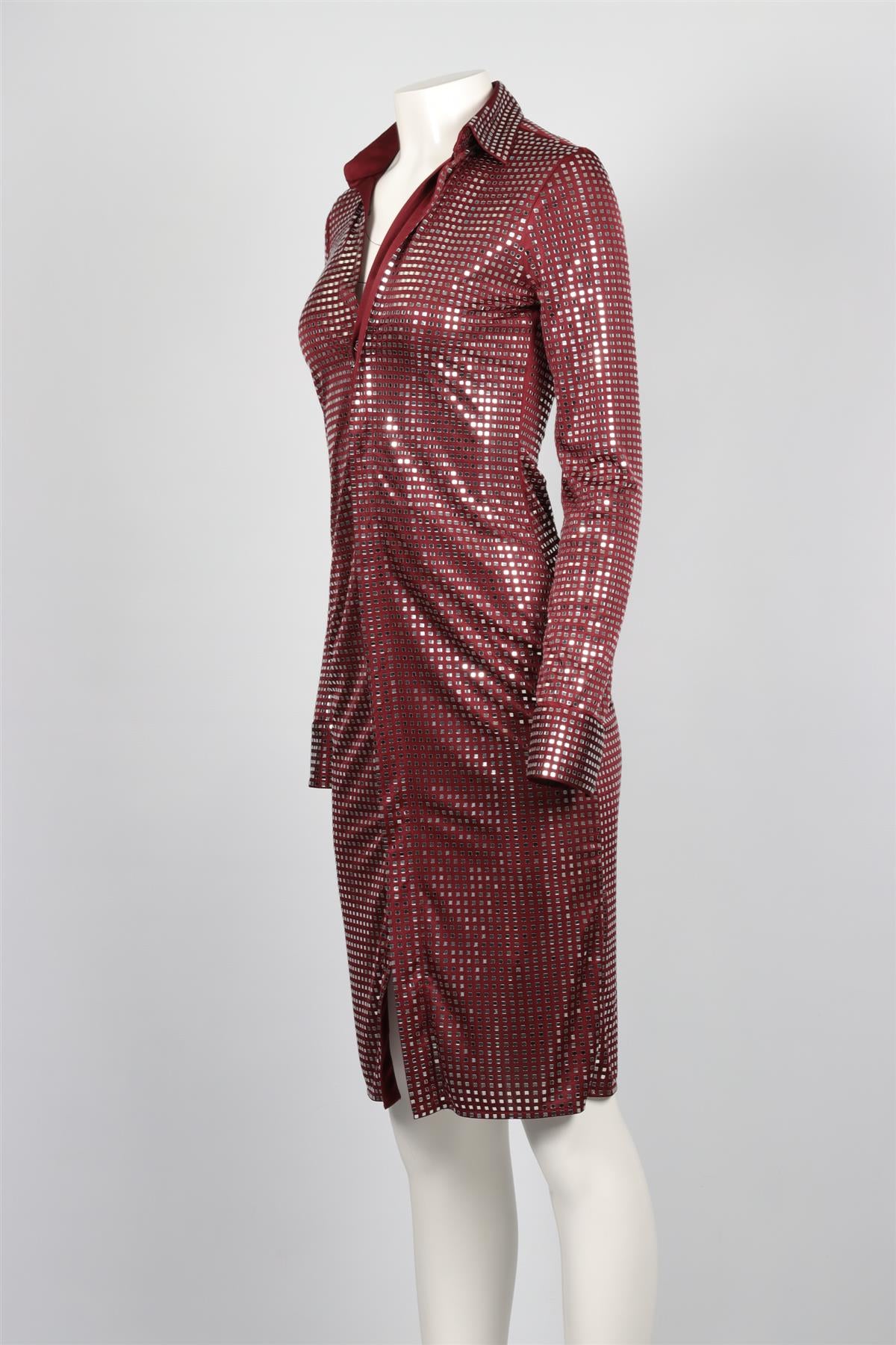 BOTTEGA VENETA BURGANDY MIRROR AND JERSEY MIDI DRESS IT 36 UK 4