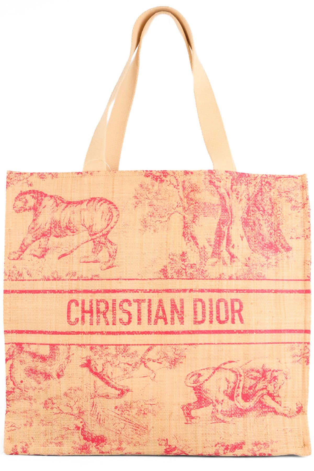 CHRISTIAN DIOR BEIGE DIORIVIERA RAFFIA TOTE BAG