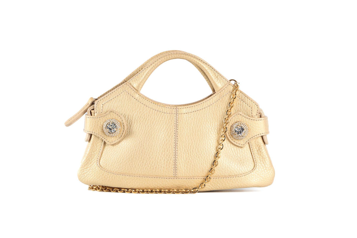TOD'S GOLD CRYSTAL AND LEATHER SHOULDER BAG
