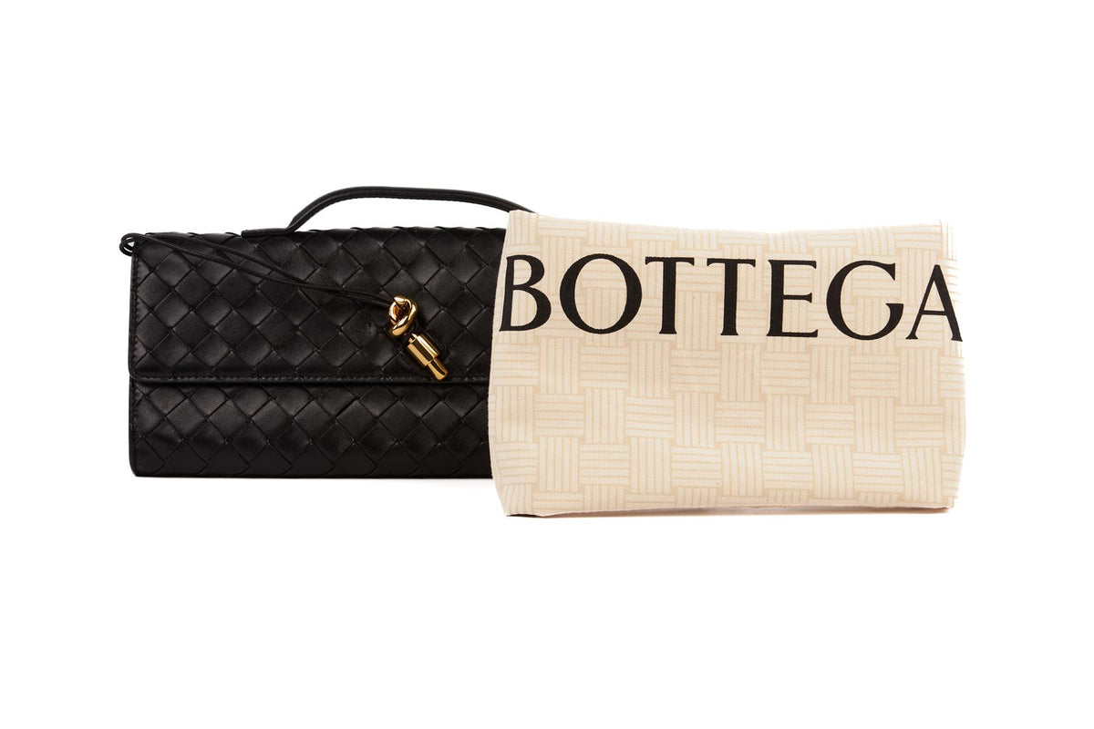 BOTTEGA VENETA BLACK ANDIAMO LONG INTRECCIATO LEATHER CLUTCH