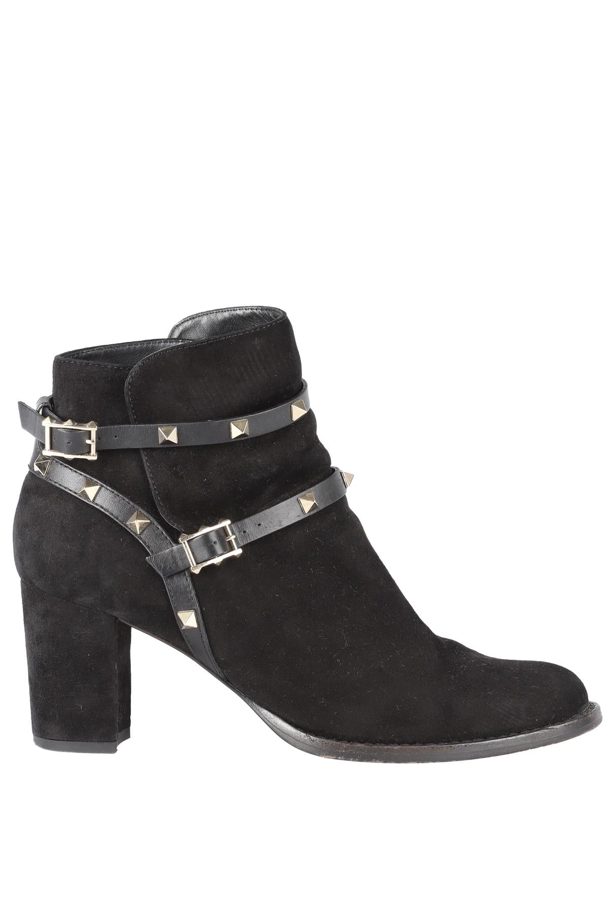 VALENTINO GARAVANI BLACK ROCKSTUD SUEDE ANKLE BOOTS EU 40.5 UK 7.5 US 10.5