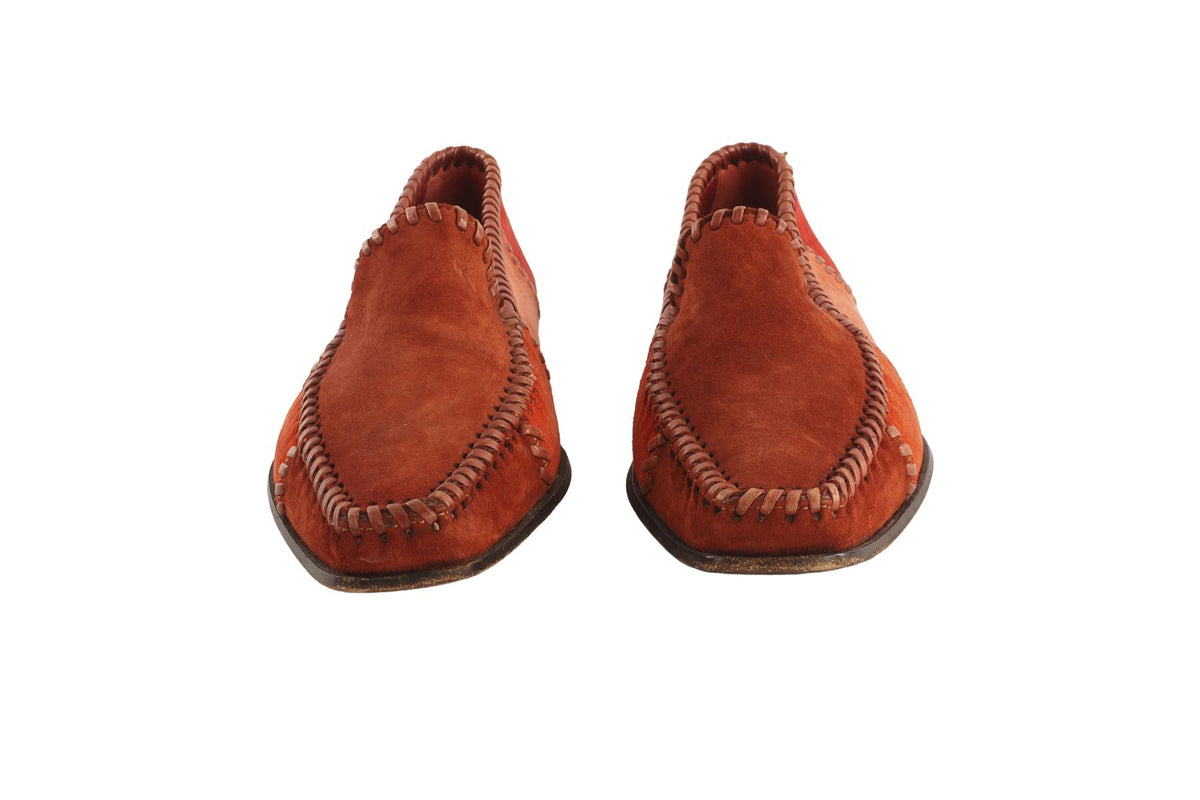 SALVATORE FERRAGAMO RED VINTAGE SUEDE LOAFERS