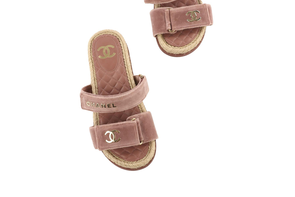 CHANEL PINK 2023 CC VELVET SANDAL EU 38 UK 5 US 8