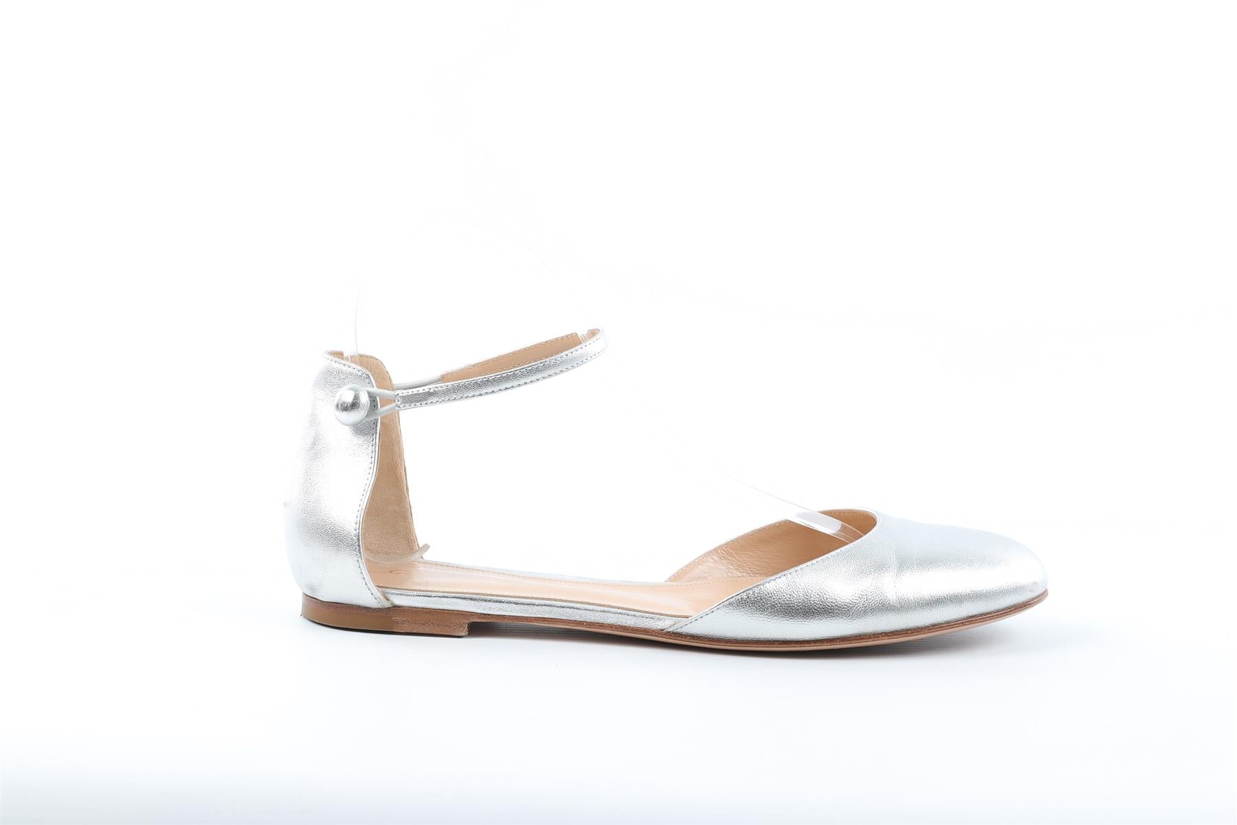 GIANVITO ROSSI SILVER LEATHER FLATS EU 37.5 UK 4.5 US 7.5