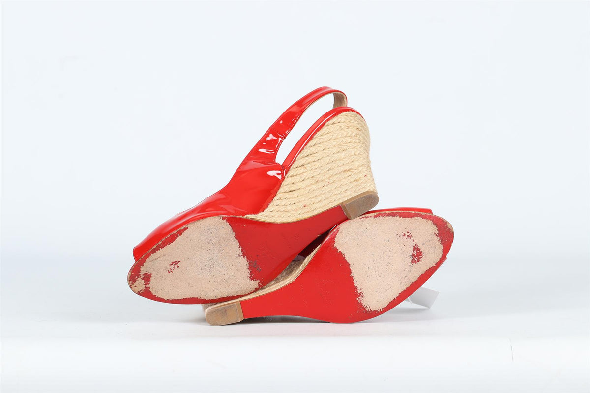 CHRISTIAN LOUBOUTIN PATENT LEATHER WEDGE SANDALS EU 39 UK 6 US 9