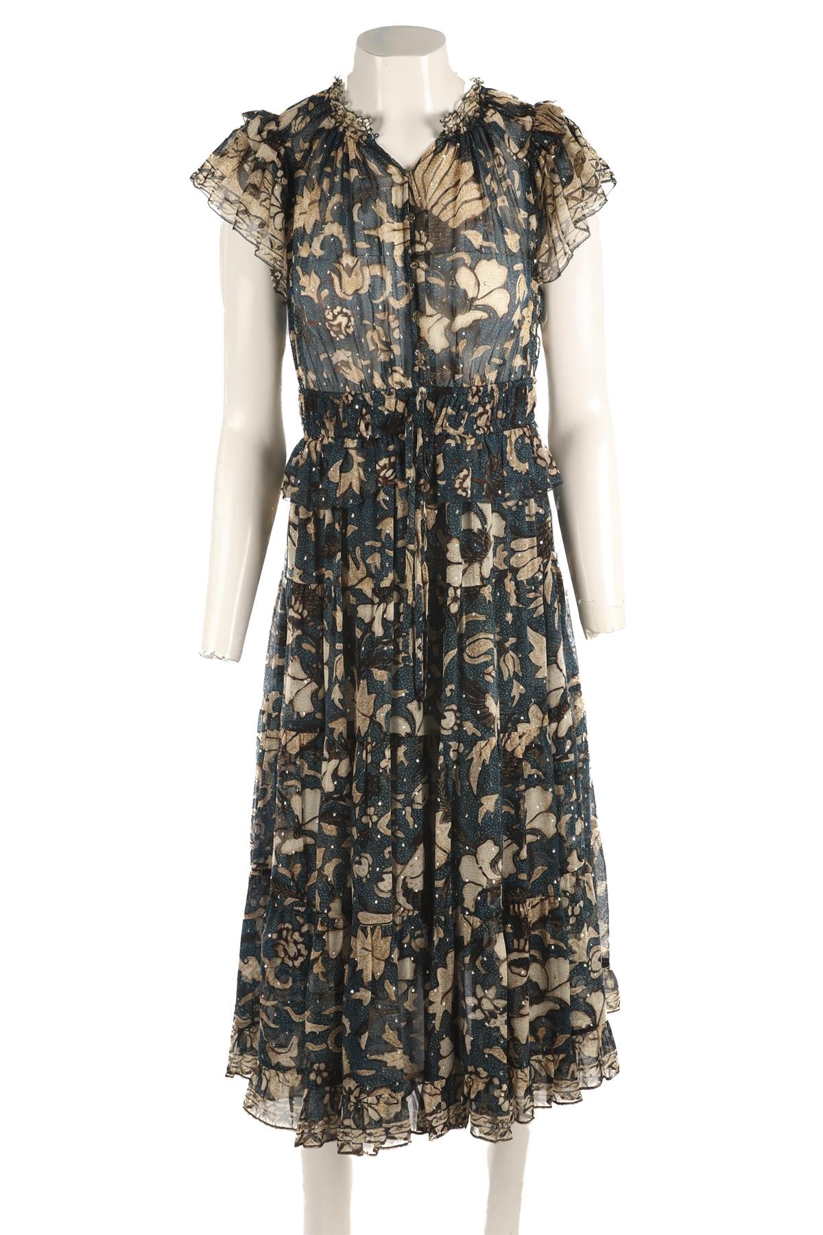 ULLA JOHNSON BLUE SILK MIDI DRESS US 2 UK 6