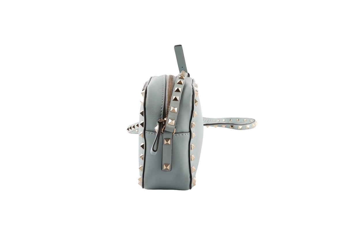 BLUE ROCKSTUD LEATHER SHOULDER BAG