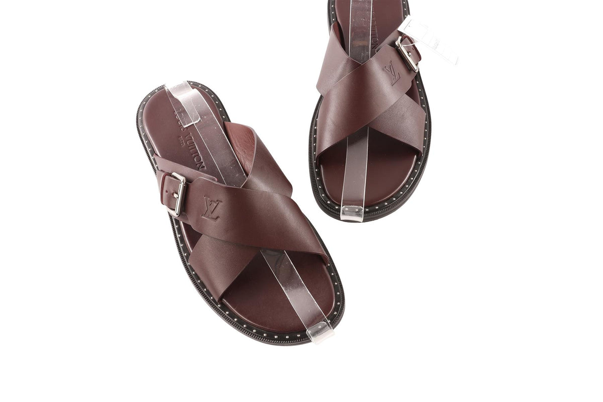 LOUIS VUITTON MAROON MEN'S LEATHER SANDALS EU 41.5 UK 7.5 US 8.5