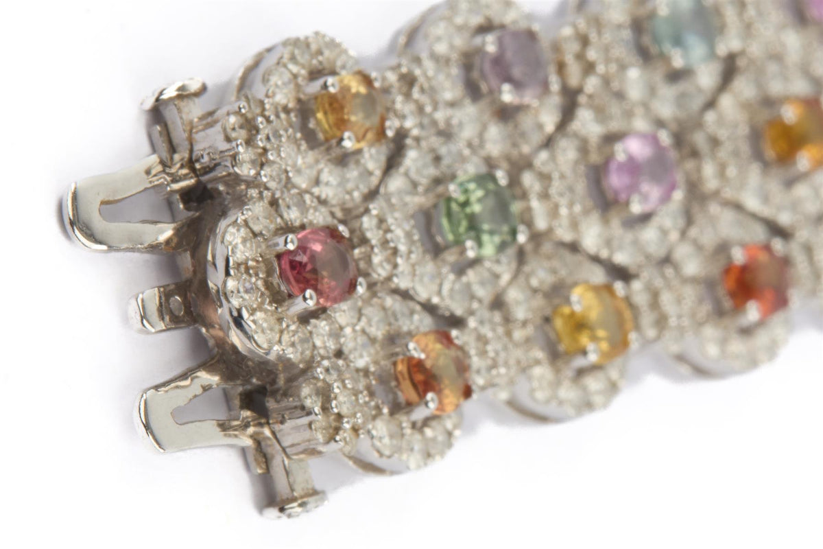 18K WHITE GOLD DIAMOND AND GEMSTONE BRACELET