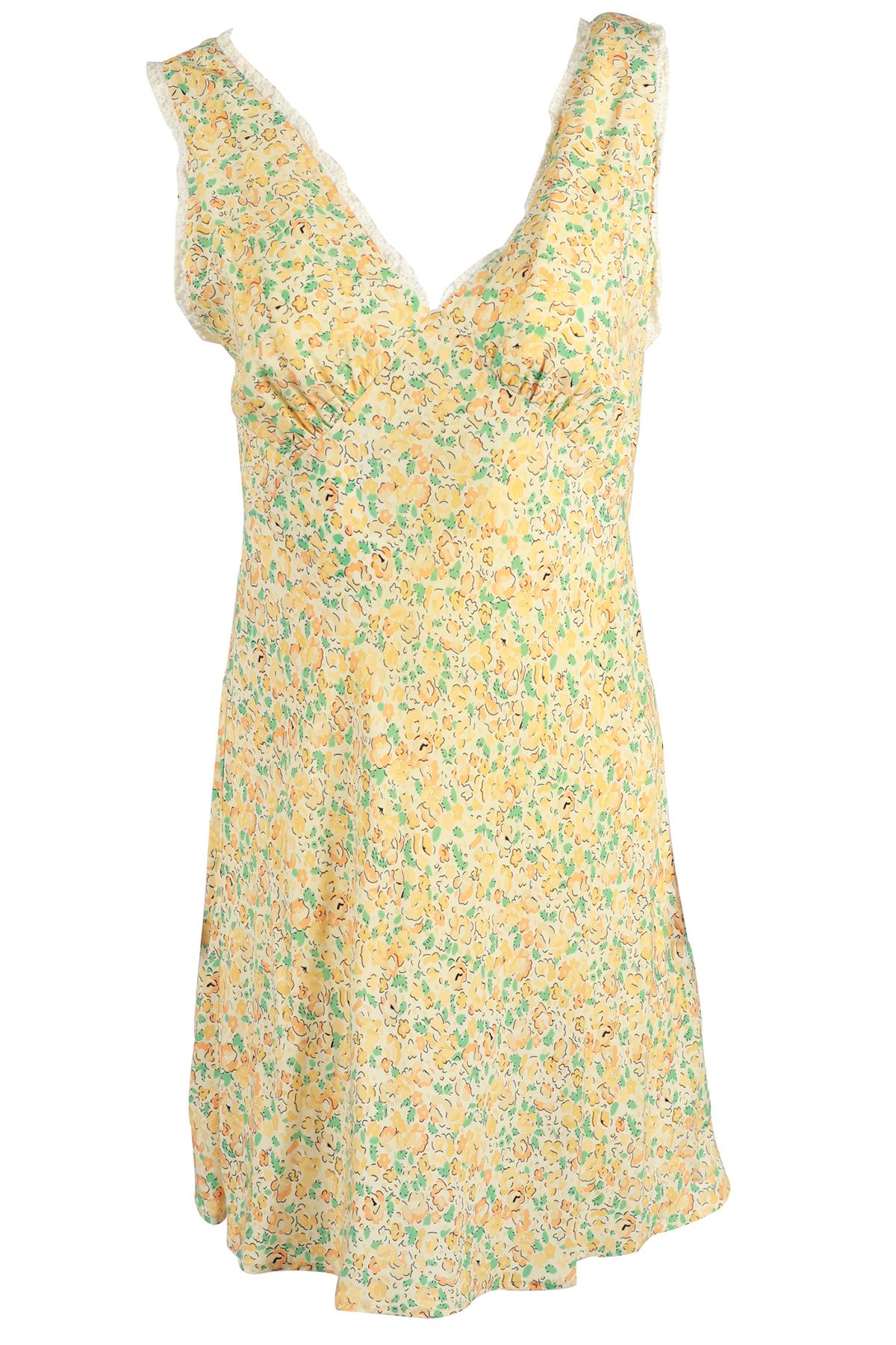 RIXO YELLOW CREPE MINI DRESS X-SMALL