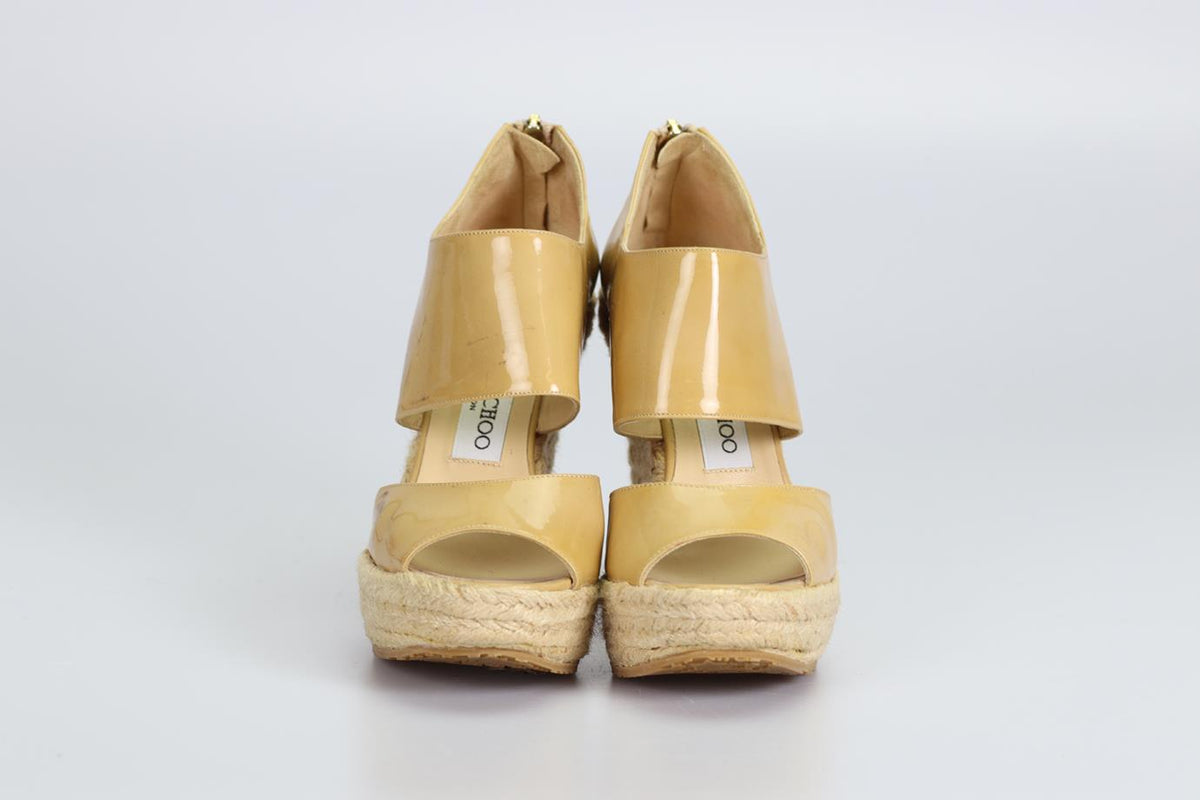 JIMMY CHOO PATENT LEATHER WEDGES ESPADRILLES EU 37 UK 4 US 7