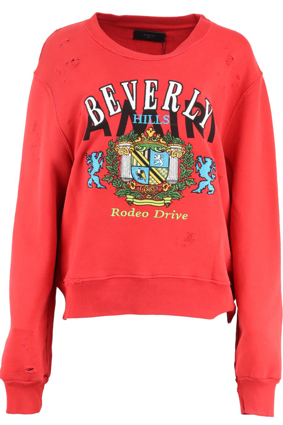 AMIRI DISTRESSED EMBROIDERED COTTON JERSEY SWEATSHIRT SMALL