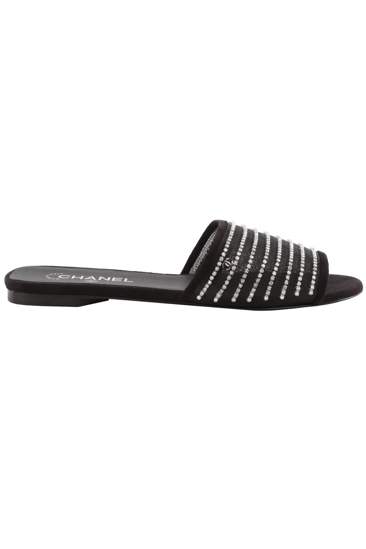CHANEL BLACK 2024 CRYSTAL AND SUEDE SANDALS EU 40 UK 7 US 10