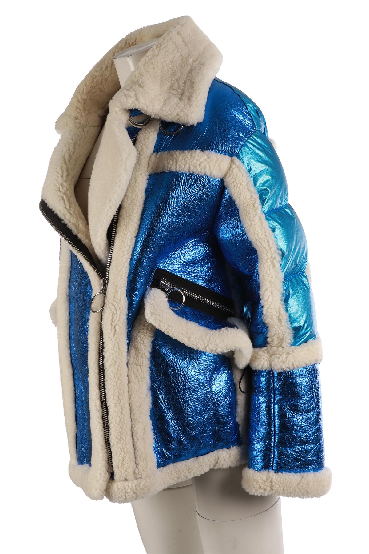 NICOLE BENISTI BLUE SHEARLING AND LEATHER JACKET XSMALL