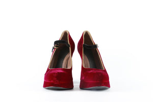 MARNI RED VELVET PLATFORM PUMPS EU 40 UK 7 US 10