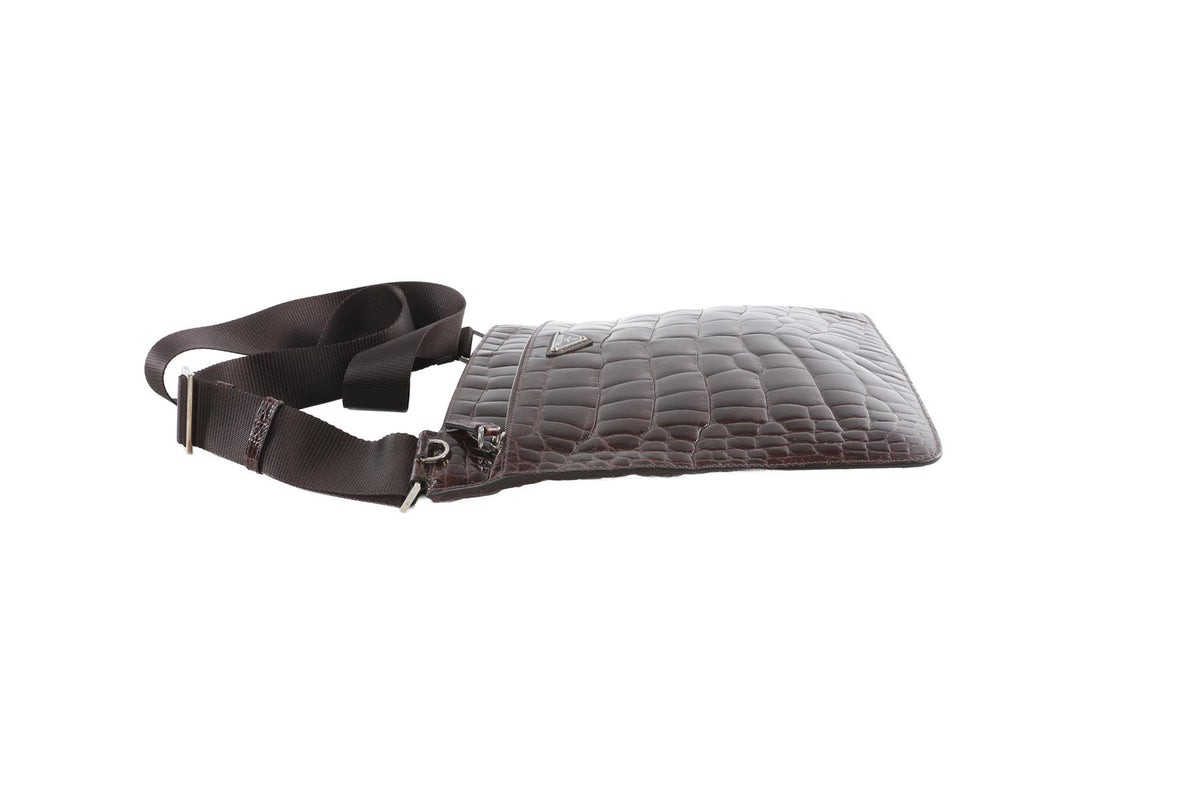 PRADA BROWN 2006 CROCODILE CROSSBODY BAG