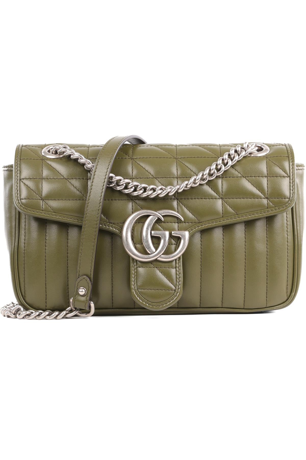 GUCCI GREEN ARIA MARMONT SMALL LEATHER SHOULDER BAG