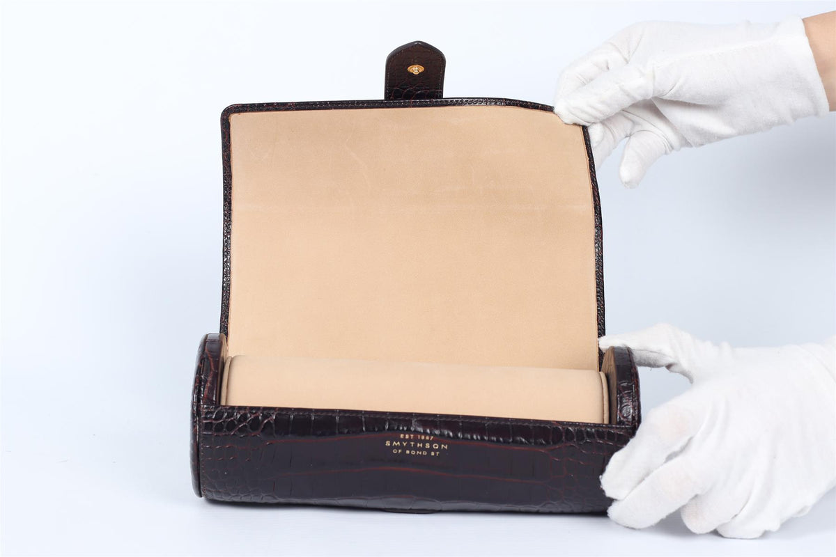 SMYTHSON OF BOND STREET CROC EFFECT LEATHER JEWELLERY CASE