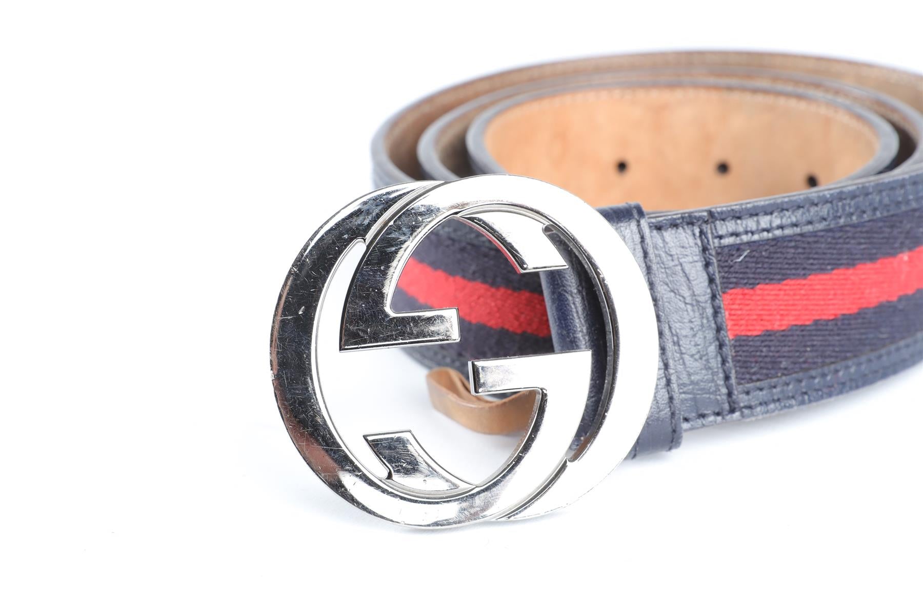 GUCCI NAVY GG LEATHER BELT