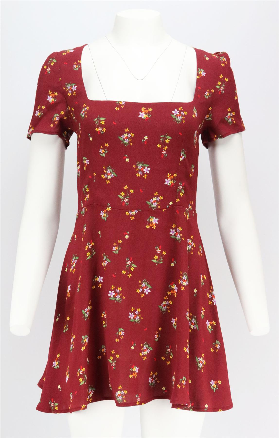 FLYNN SKYE FLORAL PRINT CREPE MINI DRESS XSMALL