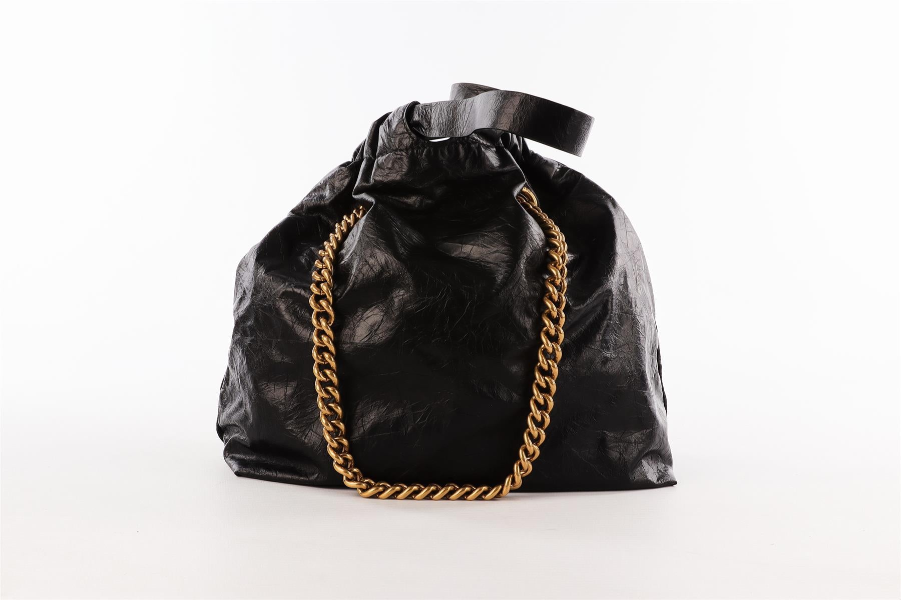 BALENCIAGA BLACK CRUSH SMALL LEATHER TOTE BAG