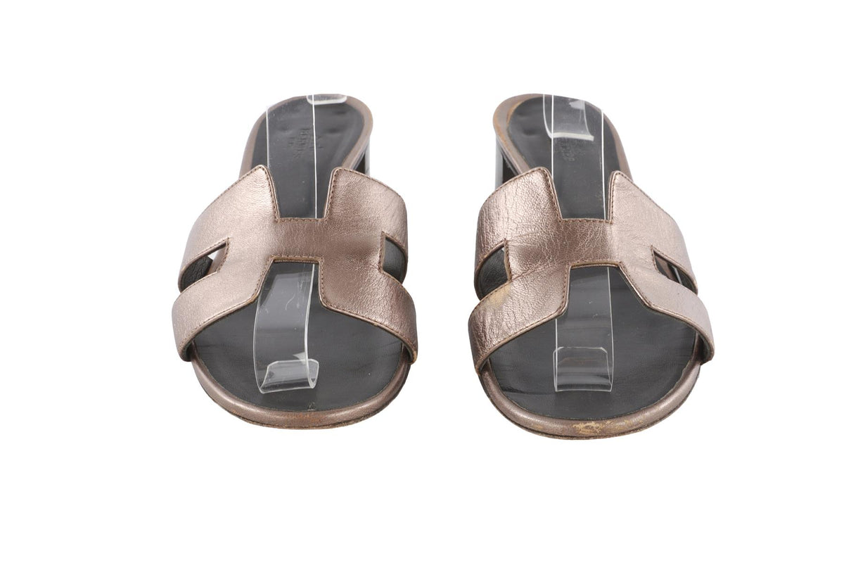 HERMÈS BRONZE LEATHER SUEDE MULES EU 38 UK 5 US 8