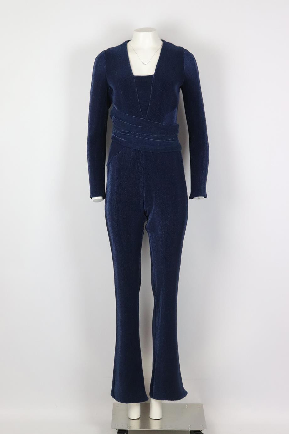 GALVAN LONDON PLUNGING PLISSÉ CREPE JUMPSUIT UK 8